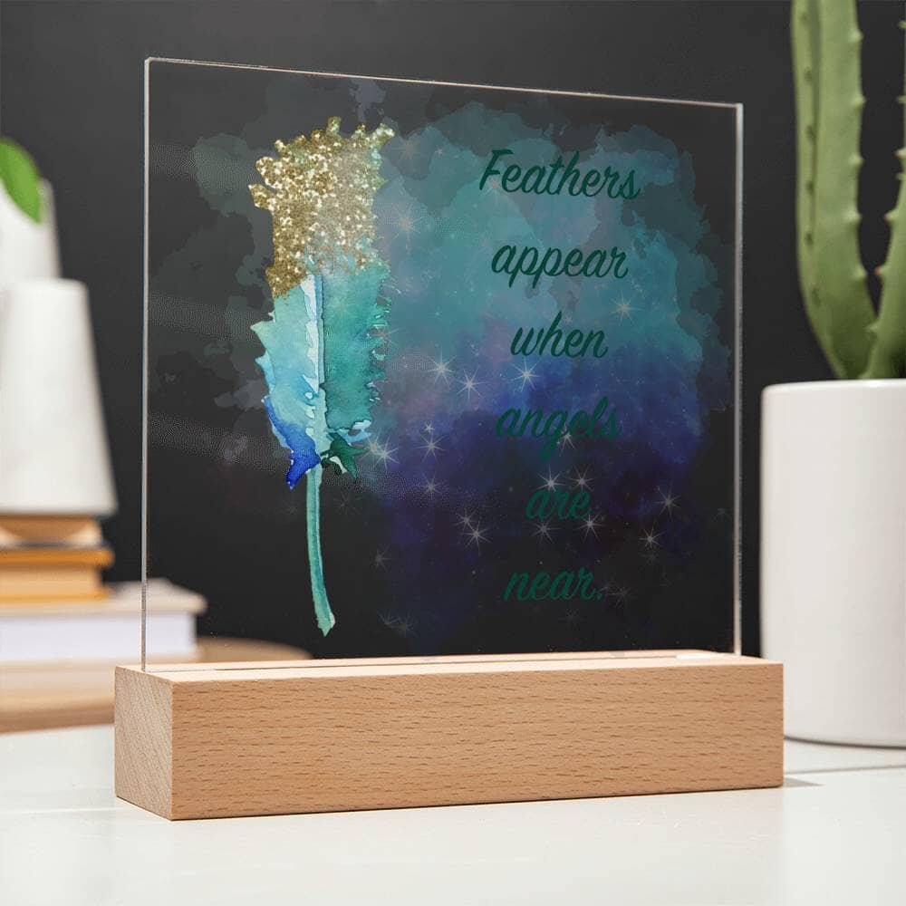 Heartfelt Acrylic Plaque: A Tribute to Love with "Feather appear when angels are near." Jewelry ShineOn Fulfillment 